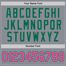 Load image into Gallery viewer, Custom Gray Pink-Kelly Green Bomber Full-Snap Varsity Letterman Two Tone Hoodie Jacket
