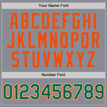 Load image into Gallery viewer, Custom Gray Kelly Green-Orange Bomber Full-Snap Varsity Letterman Two Tone Hoodie Jacket

