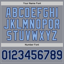 Load image into Gallery viewer, Custom Gray Navy-Light Blue Bomber Full-Snap Varsity Letterman Two Tone Hoodie Jacket
