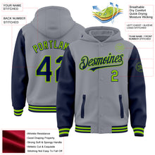 Load image into Gallery viewer, Custom Gray Navy-Neon Green Bomber Full-Snap Varsity Letterman Two Tone Hoodie Jacket
