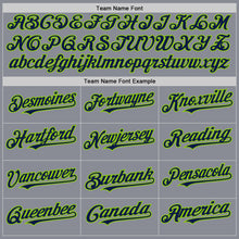 Load image into Gallery viewer, Custom Gray Navy-Neon Green Bomber Full-Snap Varsity Letterman Two Tone Hoodie Jacket
