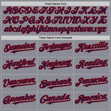 Load image into Gallery viewer, Custom Gray Navy-Red Bomber Full-Snap Varsity Letterman Two Tone Hoodie Jacket
