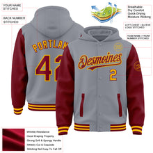 Load image into Gallery viewer, Custom Gray Crimson-Gold Bomber Full-Snap Varsity Letterman Two Tone Hoodie Jacket
