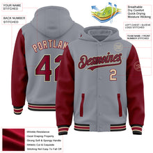 Load image into Gallery viewer, Custom Gray Crimson Black-City Cream Bomber Full-Snap Varsity Letterman Two Tone Hoodie Jacket
