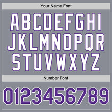 Load image into Gallery viewer, Custom Gray Purple-White Bomber Full-Snap Varsity Letterman Two Tone Hoodie Jacket
