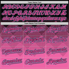 Load image into Gallery viewer, Custom Black Pink-Light Blue Gradient Square Shape 3D Pattern Design Bomber Full-Snap Varsity Letterman Hoodie Jacket
