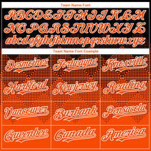 Load image into Gallery viewer, Custom Black Orange-White Gradient Square Shape 3D Pattern Design Bomber Full-Snap Varsity Letterman Hoodie Jacket
