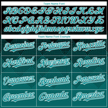 Load image into Gallery viewer, Custom Black Teal-White Gradient Square Shape 3D Pattern Design Bomber Full-Snap Varsity Letterman Hoodie Jacket

