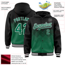Load image into Gallery viewer, Custom Black Kelly Green-White Gradient Square Shape 3D Pattern Design Bomber Full-Snap Varsity Letterman Hoodie Jacket
