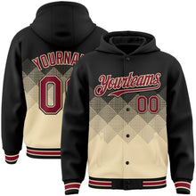 Load image into Gallery viewer, Custom Black City Cream-Crimson Gradient Square Shape 3D Pattern Design Bomber Full-Snap Varsity Letterman Hoodie Jacket
