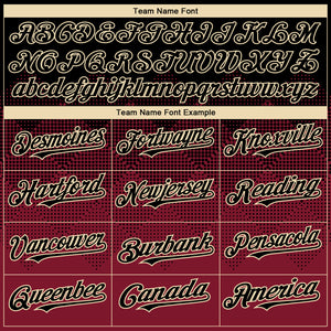Custom Black Maroon-Cream Gradient Square Shape 3D Pattern Design Bomber Full-Snap Varsity Letterman Hoodie Jacket