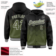 Load image into Gallery viewer, Custom Black Olive-White Gradient Square Shape 3D Pattern Design Bomber Full-Snap Varsity Letterman Hoodie Jacket
