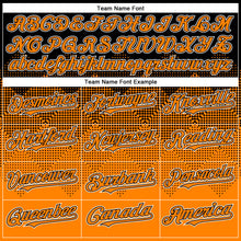Load image into Gallery viewer, Custom Black Bay Orange-White Gradient Square Shape 3D Pattern Design Bomber Full-Snap Varsity Letterman Hoodie Jacket
