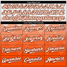 Load image into Gallery viewer, Custom White Orange-Black Gradient Square Shape 3D Pattern Design Bomber Full-Snap Varsity Letterman Hoodie Jacket
