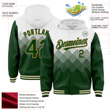 Load image into Gallery viewer, Custom White Green-Old Gold Gradient Square Shape 3D Pattern Design Bomber Full-Snap Varsity Letterman Hoodie Jacket

