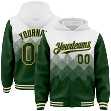 Load image into Gallery viewer, Custom White Green-Old Gold Gradient Square Shape 3D Pattern Design Bomber Full-Snap Varsity Letterman Hoodie Jacket
