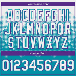 Custom White Teal-Purple Gradient Square Shape 3D Pattern Design Bomber Full-Snap Varsity Letterman Hoodie Jacket