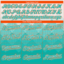 Load image into Gallery viewer, Custom White Aqua-Orange Gradient Square Shape 3D Pattern Design Bomber Full-Snap Varsity Letterman Hoodie Jacket

