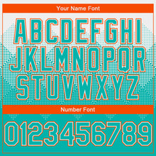 Load image into Gallery viewer, Custom White Aqua-Orange Gradient Square Shape 3D Pattern Design Bomber Full-Snap Varsity Letterman Hoodie Jacket
