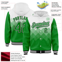 Load image into Gallery viewer, Custom White Grass Green-Black Gradient Square Shape 3D Pattern Design Bomber Full-Snap Varsity Letterman Hoodie Jacket
