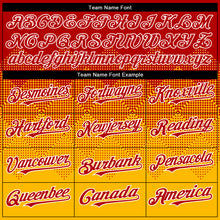 Load image into Gallery viewer, Custom Red Gold-White Gradient Square Shape 3D Pattern Design Bomber Full-Snap Varsity Letterman Hoodie Jacket
