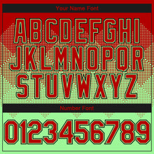 Load image into Gallery viewer, Custom Red Pea Green-Black Gradient Square Shape 3D Pattern Design Bomber Full-Snap Varsity Letterman Hoodie Jacket
