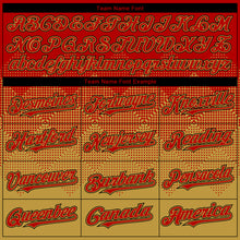 Load image into Gallery viewer, Custom Red Old Gold-Black Gradient Square Shape 3D Pattern Design Bomber Full-Snap Varsity Letterman Hoodie Jacket
