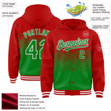 Load image into Gallery viewer, Custom Red Grass Green-White Gradient Square Shape 3D Pattern Design Bomber Full-Snap Varsity Letterman Hoodie Jacket
