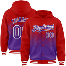 Load image into Gallery viewer, Custom Red Purple-White Gradient Square Shape 3D Pattern Design Bomber Full-Snap Varsity Letterman Hoodie Jacket
