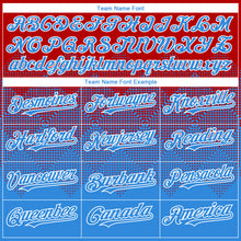 Load image into Gallery viewer, Custom Red Powder Blue-White Gradient Square Shape 3D Pattern Design Bomber Full-Snap Varsity Letterman Hoodie Jacket
