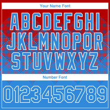 Load image into Gallery viewer, Custom Red Powder Blue-White Gradient Square Shape 3D Pattern Design Bomber Full-Snap Varsity Letterman Hoodie Jacket
