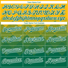 Load image into Gallery viewer, Custom Gold Kelly Green-White Gradient Square Shape 3D Pattern Design Bomber Full-Snap Varsity Letterman Hoodie Jacket
