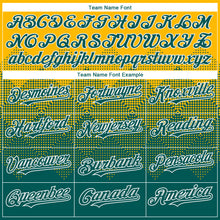 Load image into Gallery viewer, Custom Gold Midnight Green-White Gradient Square Shape 3D Pattern Design Bomber Full-Snap Varsity Letterman Hoodie Jacket
