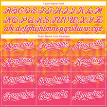 Load image into Gallery viewer, Custom Gold Neon Pink-White Gradient Square Shape 3D Pattern Design Bomber Full-Snap Varsity Letterman Hoodie Jacket
