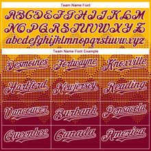 Load image into Gallery viewer, Custom Gold Maroon-White Gradient Square Shape 3D Pattern Design Bomber Full-Snap Varsity Letterman Hoodie Jacket
