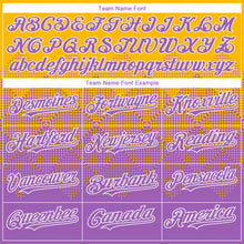 Load image into Gallery viewer, Custom Gold Medium Purple-White Gradient Square Shape 3D Pattern Design Bomber Full-Snap Varsity Letterman Hoodie Jacket
