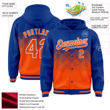 Load image into Gallery viewer, Custom Royal Orange-White Gradient Square Shape 3D Pattern Design Bomber Full-Snap Varsity Letterman Hoodie Jacket
