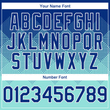 Load image into Gallery viewer, Custom Royal Ice Blue-White Gradient Square Shape 3D Pattern Design Bomber Full-Snap Varsity Letterman Hoodie Jacket
