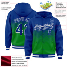 Load image into Gallery viewer, Custom Royal Grass Green-White Gradient Square Shape 3D Pattern Design Bomber Full-Snap Varsity Letterman Hoodie Jacket

