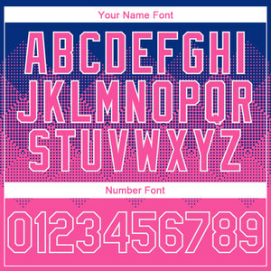 Custom Royal Pink-White Gradient Square Shape 3D Pattern Design Bomber Full-Snap Varsity Letterman Hoodie Jacket