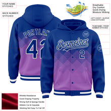 Load image into Gallery viewer, Custom Royal Medium Purple-White Gradient Square Shape 3D Pattern Design Bomber Full-Snap Varsity Letterman Hoodie Jacket
