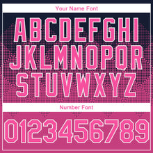 Load image into Gallery viewer, Custom Navy Pink-White Gradient Square Shape 3D Pattern Design Bomber Full-Snap Varsity Letterman Hoodie Jacket
