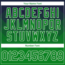 Load image into Gallery viewer, Custom Navy Grass Green-White Gradient Square Shape 3D Pattern Design Bomber Full-Snap Varsity Letterman Hoodie Jacket
