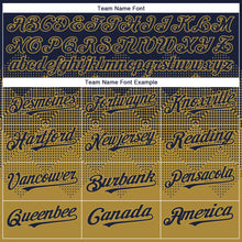 Load image into Gallery viewer, Custom Navy Old Gold-White Gradient Square Shape 3D Pattern Design Bomber Full-Snap Varsity Letterman Hoodie Jacket
