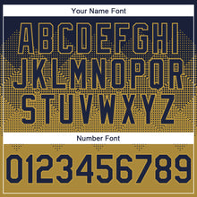 Load image into Gallery viewer, Custom Navy Old Gold-White Gradient Square Shape 3D Pattern Design Bomber Full-Snap Varsity Letterman Hoodie Jacket
