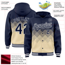 Load image into Gallery viewer, Custom Navy Cream-White Gradient Square Shape 3D Pattern Design Bomber Full-Snap Varsity Letterman Hoodie Jacket
