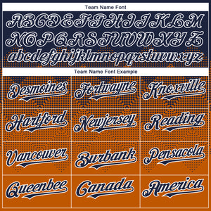 Custom Navy Texas Orange-White Gradient Square Shape 3D Pattern Design Bomber Full-Snap Varsity Letterman Hoodie Jacket
