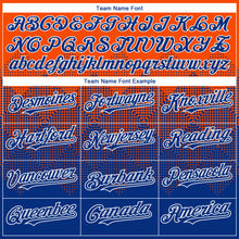 Load image into Gallery viewer, Custom Orange Royal-White Gradient Square Shape 3D Pattern Design Bomber Full-Snap Varsity Letterman Hoodie Jacket
