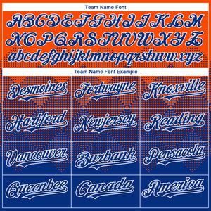 Custom Orange Royal-White Gradient Square Shape 3D Pattern Design Bomber Full-Snap Varsity Letterman Hoodie Jacket