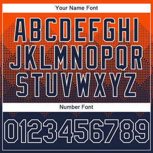 Custom Orange Navy-White Gradient Square Shape 3D Pattern Design Bomber Full-Snap Varsity Letterman Hoodie Jacket